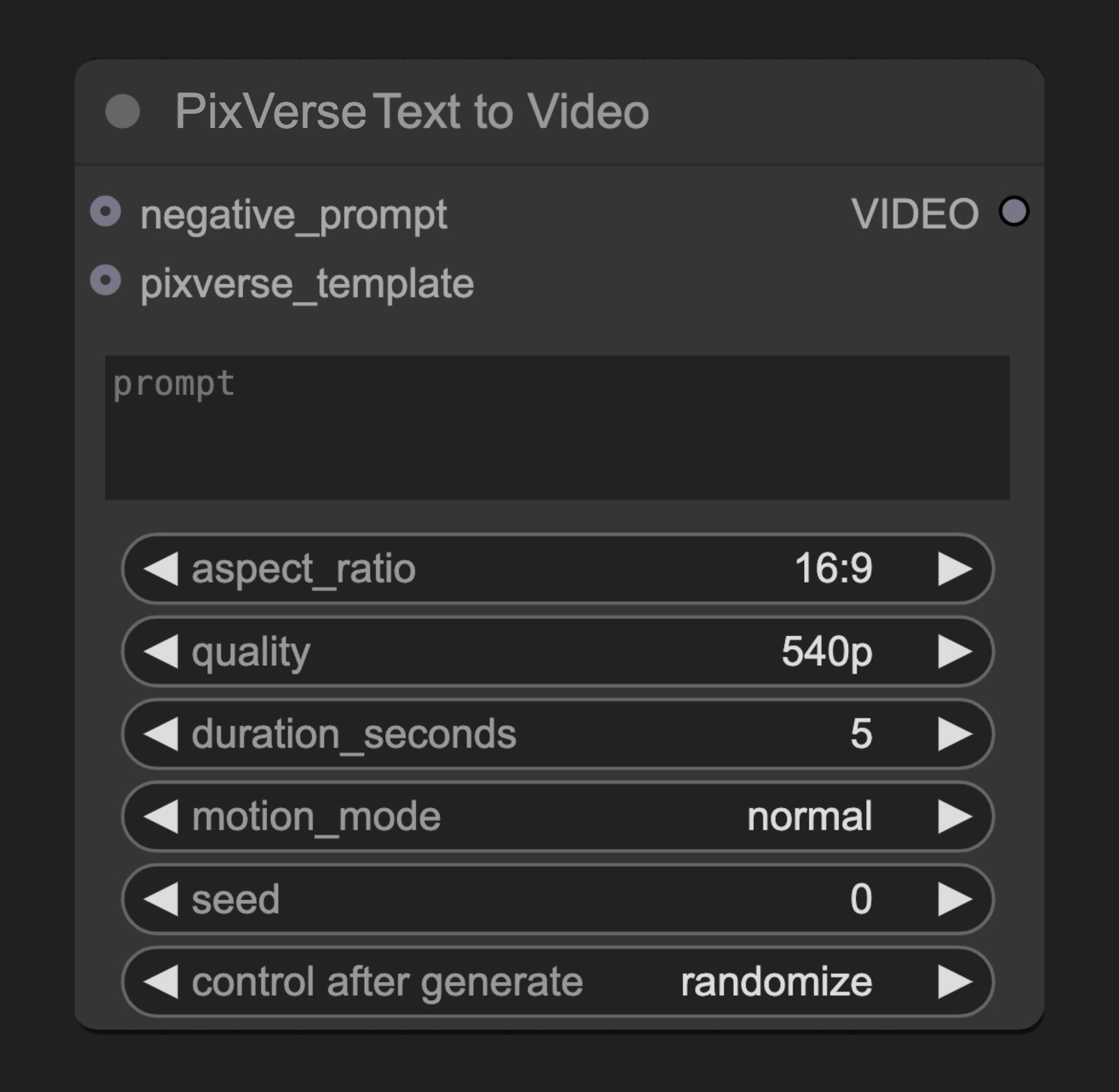 ComfyUI 原生 PixVerse Text to Video 节点