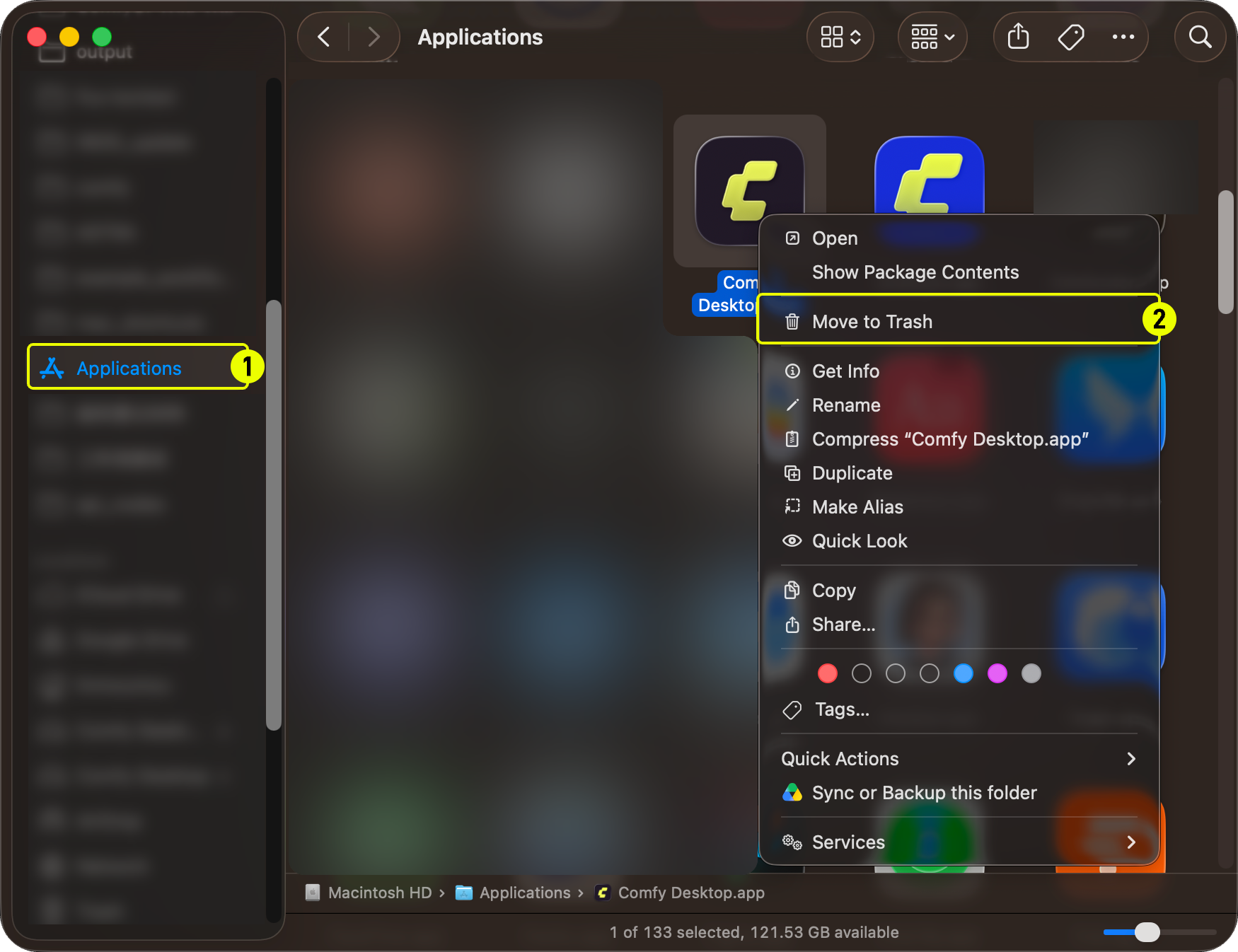 在 macOS 上卸载 Comfy Desktop