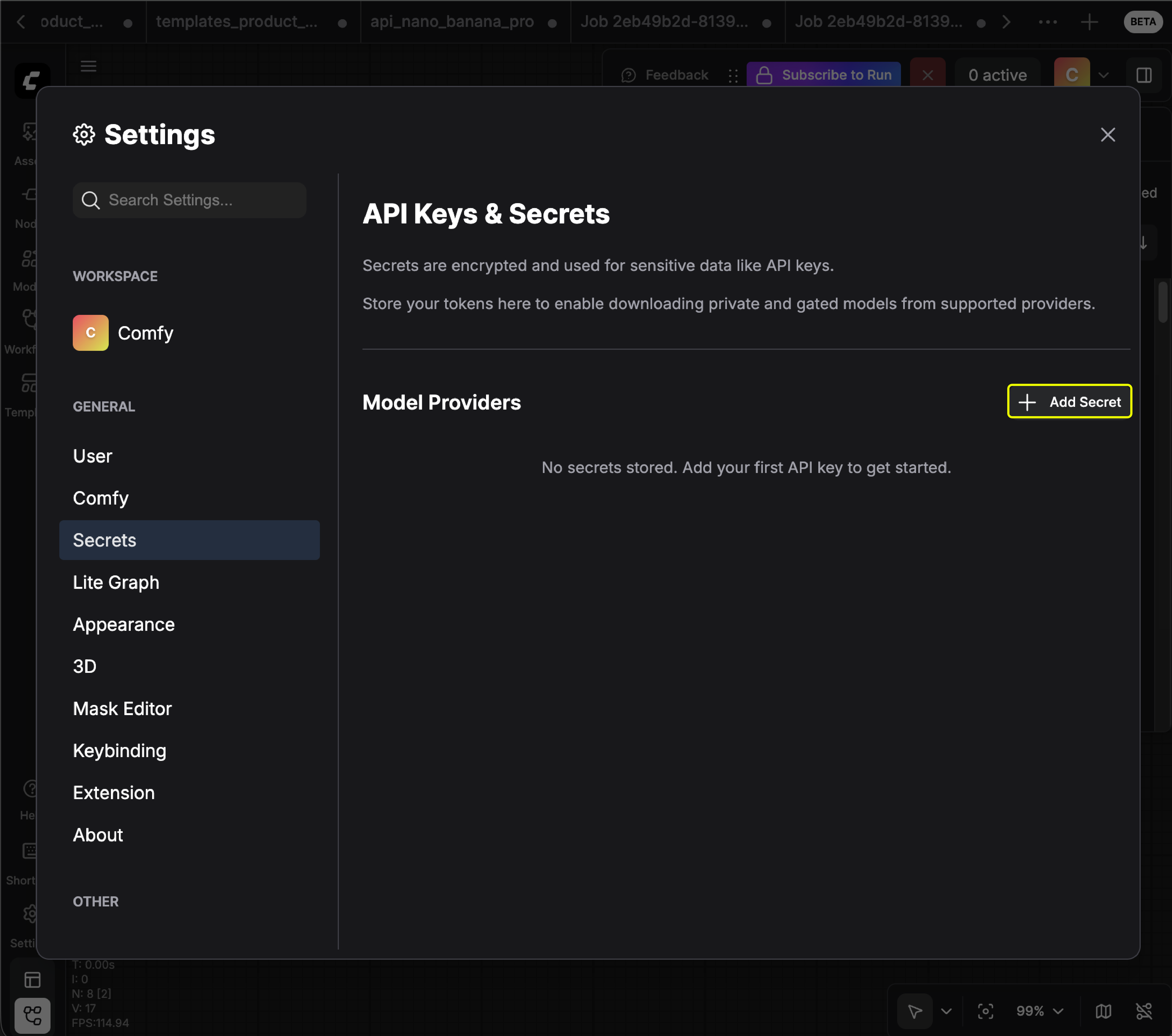 Settings Secrets