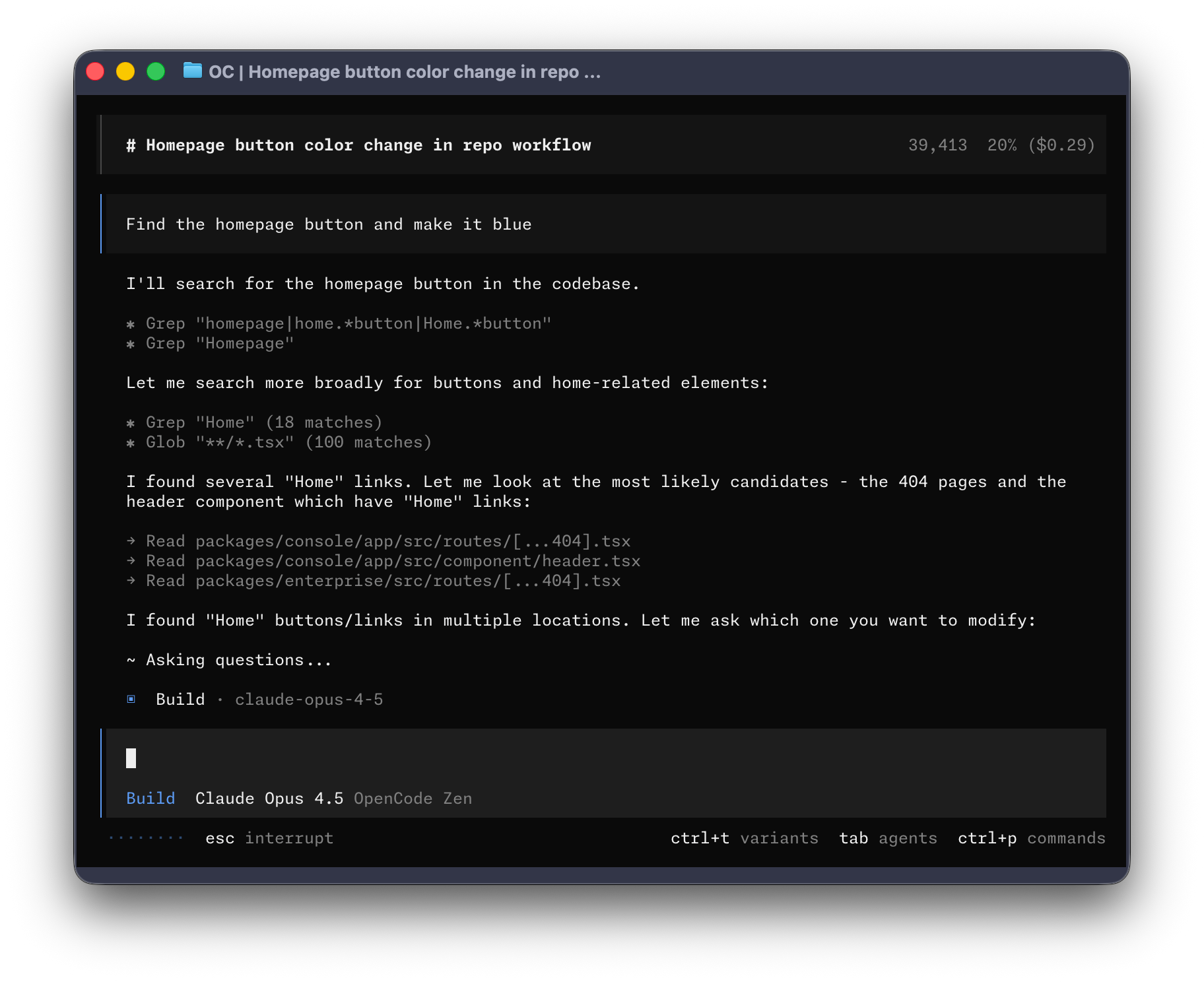 使用 opencode 主题的 OpenCode TUI